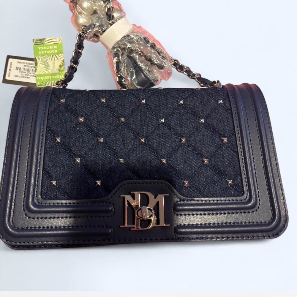 Bradley Mischka Navy Blue Quilted Handbag